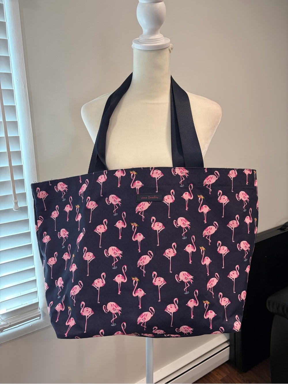 Vera Bradley Navy Tote with Pink Flamingo Print